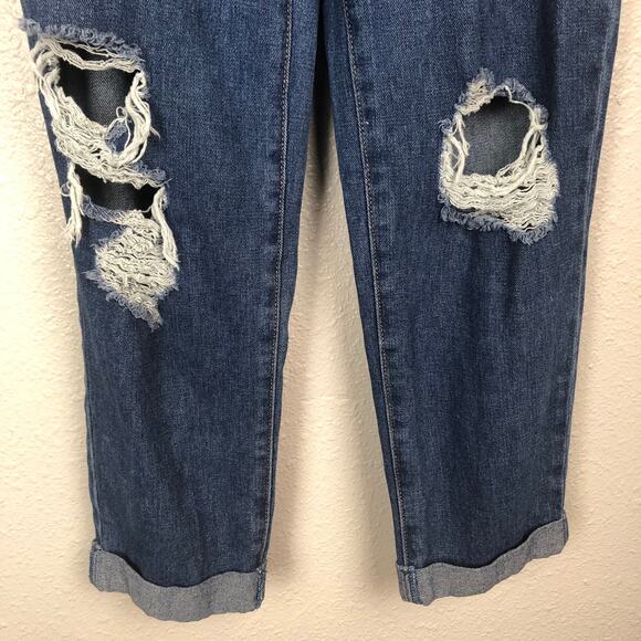 Forever 21 Distressed Paperbag Paper Bag Blue High Waisted Jeans Torn - Picture 5 of 10